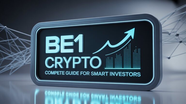 A futuristic glowing digital coin with “Be1” engraved, set against a blockchain network background with data streams, symbolizing innovation and growth.
