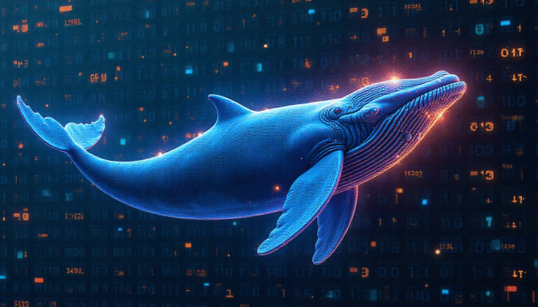 A modern crypto-themed illustration showing whales swimming from the Shiba Inu logo towards Propichain’s futuristic blockchain network, symbolizing the shift in investor focus.